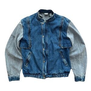 Vintage 90s Blue Zone Denim Jacket Mens L (Fits M) Zip Vent Removable Sleeves